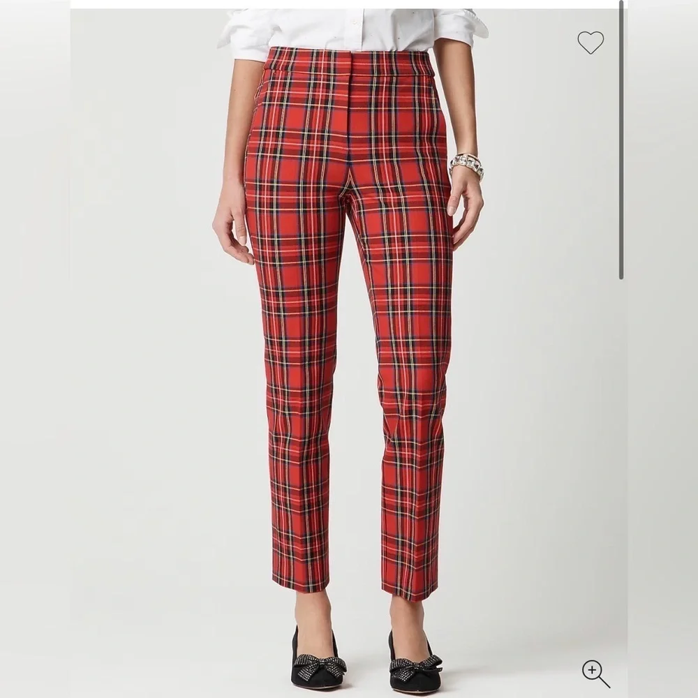 J. Crew Kelsey Pant Red Tartan Plaid Ankle Straight Pants Size 12 Holiday
